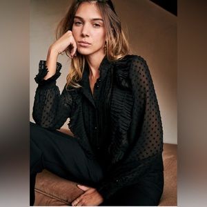 Sezane Sheer Black Polka Dot Blouse